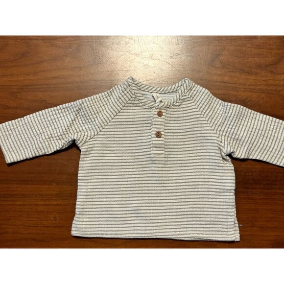 Quincy Mae Baby Striped Long Sleeve Henley Top 3-6 Months Cotton/Polyester Blend - Picture 1 of 4
